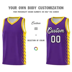 Purple Gold Side Symmetrical Line Pattern Basketball Jersey 3