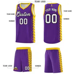 Purple Gold Side Symmetrical Line Pattern Basketball Jersey 5