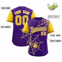 Purple Gold Spider Web Raglan Baseball Jersey 2