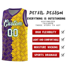 Purple Gold Splid Puzzle Pattern Basketball Kits 2