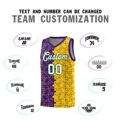 Purple Gold Splid Puzzle Pattern Basketball Kits 4