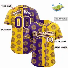 Purple Gold Split Flower Graffiti Authentic Baseball Jersey 2
