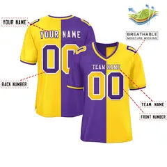 Purple Gold Split Two Tone Authentic Football Jersey 2