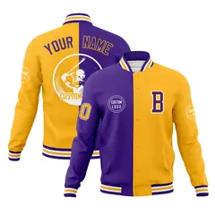 Purple Gold Split Varsity Full-Snap Letterman Baseball Jacket