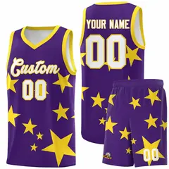 Purple Gold Star Graffiti Basketball Jersey Sets 1
