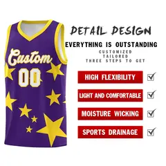 Purple Gold Star Graffiti Basketball Jersey Sets 2