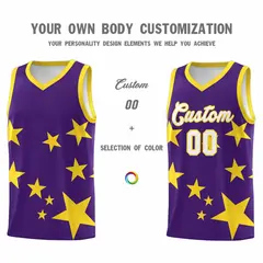 Purple Gold Star Graffiti Basketball Jersey Sets 3