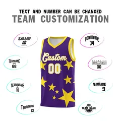 Purple Gold Star Graffiti Basketball Jersey Sets 4