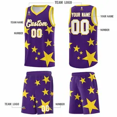Purple Gold Star Graffiti Basketball Jersey Sets 5