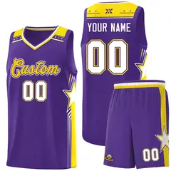 Purple Gold Star Graffiti Basketball Jersey Sports Uniform