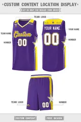 Purple Gold Star Graffiti Basketball Jersey Sports Uniform 2
