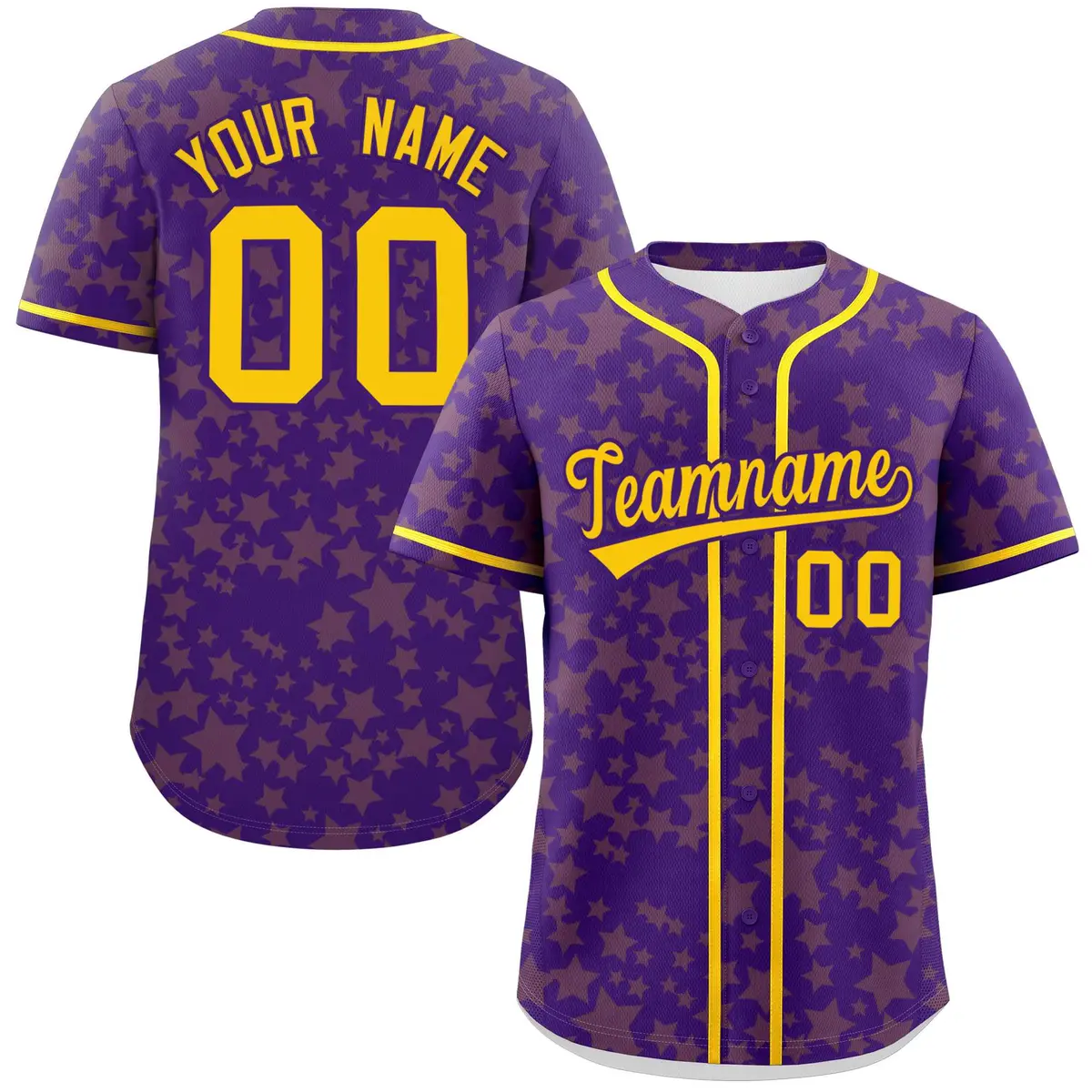 Purple Gold Star Graffiti Pattern Authentic Baseball Jersey