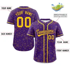 Purple Gold Star Graffiti Pattern Authentic Baseball Jersey 2
