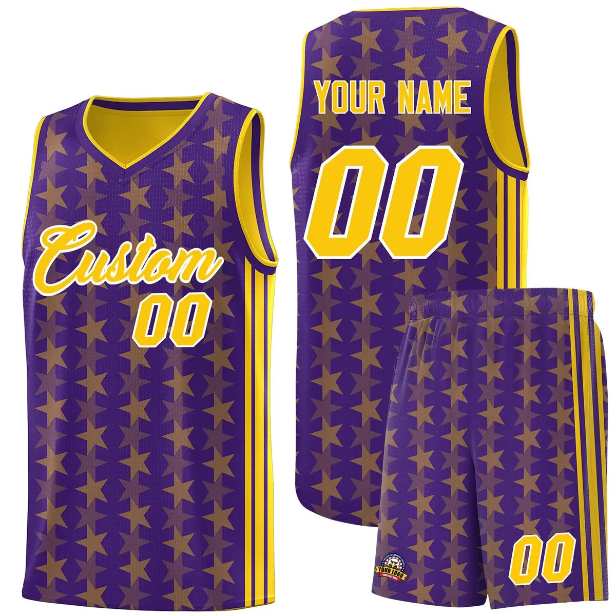 Purple Gold Star Graffiti Sports Uniform Basketball Jersey