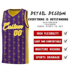 Purple Gold Star Graffiti Sports Uniform Basketball Jersey 2