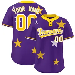 Purple Gold Star Graffiti Two-Button Baseball Jersey 1