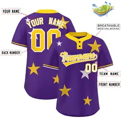Purple Gold Star Graffiti Two-Button Baseball Jersey 2