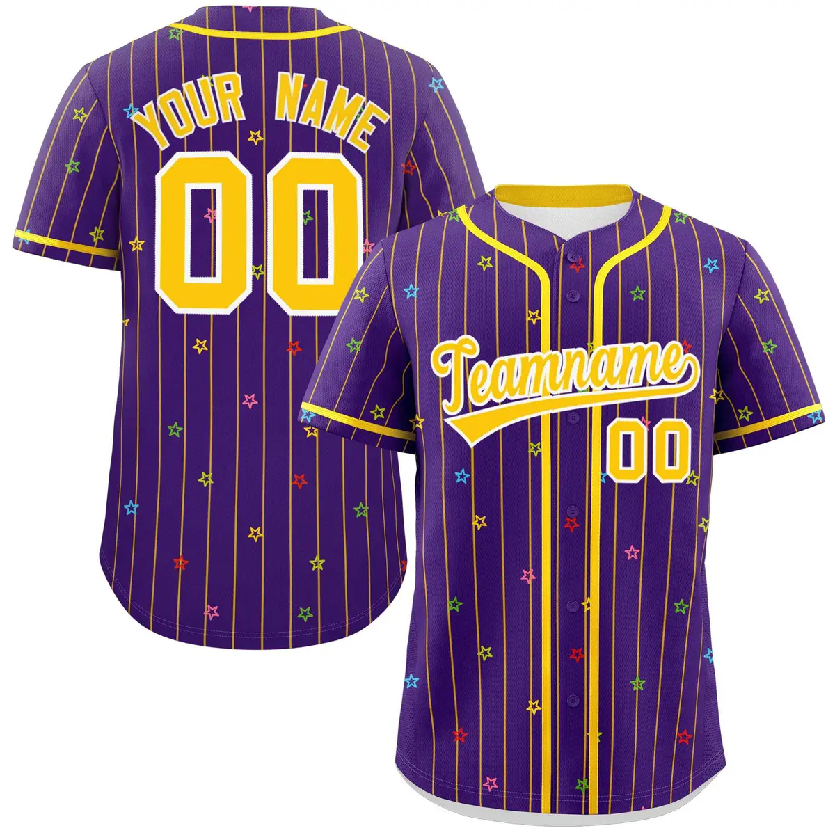 Purple Gold Star Pattern Stripe Authentic Baseball Jersey