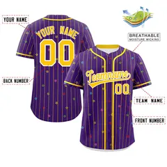 Purple Gold Star Pattern Stripe Authentic Baseball Jersey 2