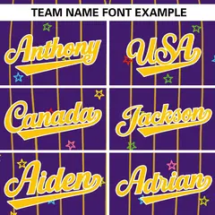 Purple Gold Star Pattern Stripe Authentic Baseball Jersey 3