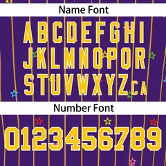 Purple Gold Star Pattern Stripe Authentic Baseball Jersey 4