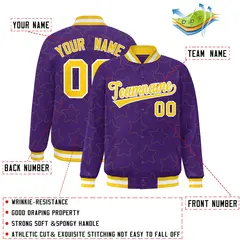 Purple Gold Star Pattern Varsity Full-Snap Letterman Baseball Jacket 2