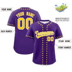 Purple Gold Star Ribbing Authentic Baseball Jersey 2