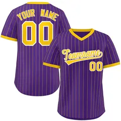 Purple Gold Stripe Authentic Pullover Baseball Jersey 1