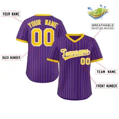 Purple Gold Stripe Authentic Pullover Baseball Jersey 2