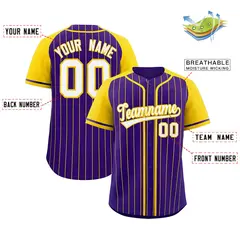 Purple Gold Stripe Raglan Authentic Baseball Jersey 2