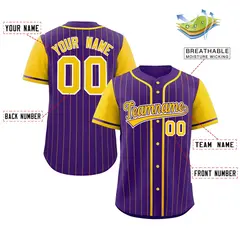 Purple Gold Stripe Raglan Authentic Baseball Jersey 2