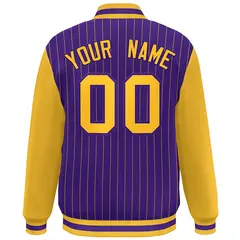 Purple Gold Stripe Raglan Sleeves Varsity Bomber Jacket 4