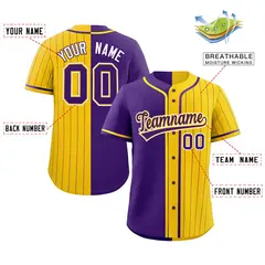 Purple Gold Stripe-Solid Combo Authentic Baseball Jersey 2