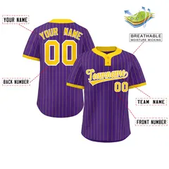 Purple Gold Stripe Two-Button Softball Jersey 2