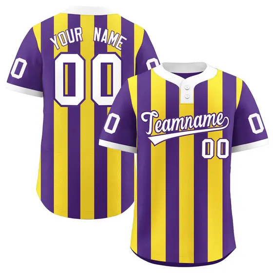 Purple Gold Stripe Two-Button Softball Jersey