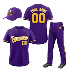 Purple Gold Team Baseball Jersey Pants Hat Package