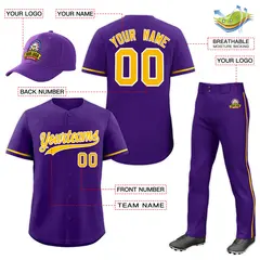 Purple Gold Team Baseball Jersey Pants Hat Package 2