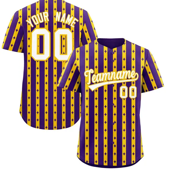 Purple Gold Thick Striped Star Pattern Baseball Jersey