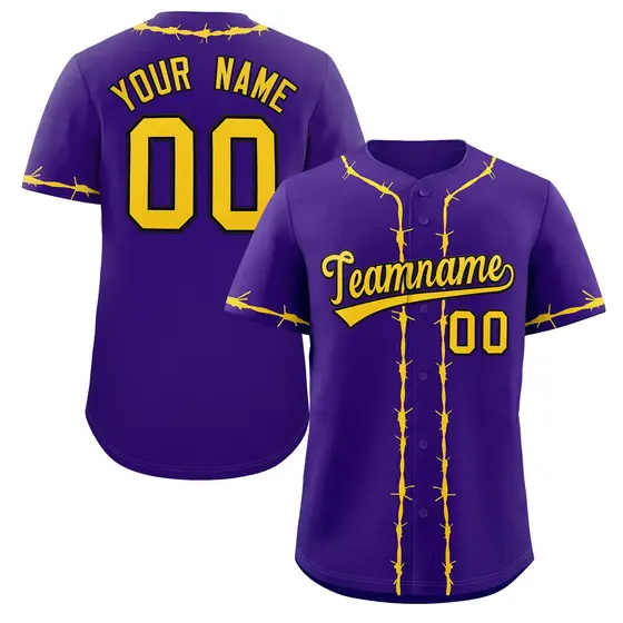 Purple Gold Thorns Ribbed Authentic Classic Baseball Jersey