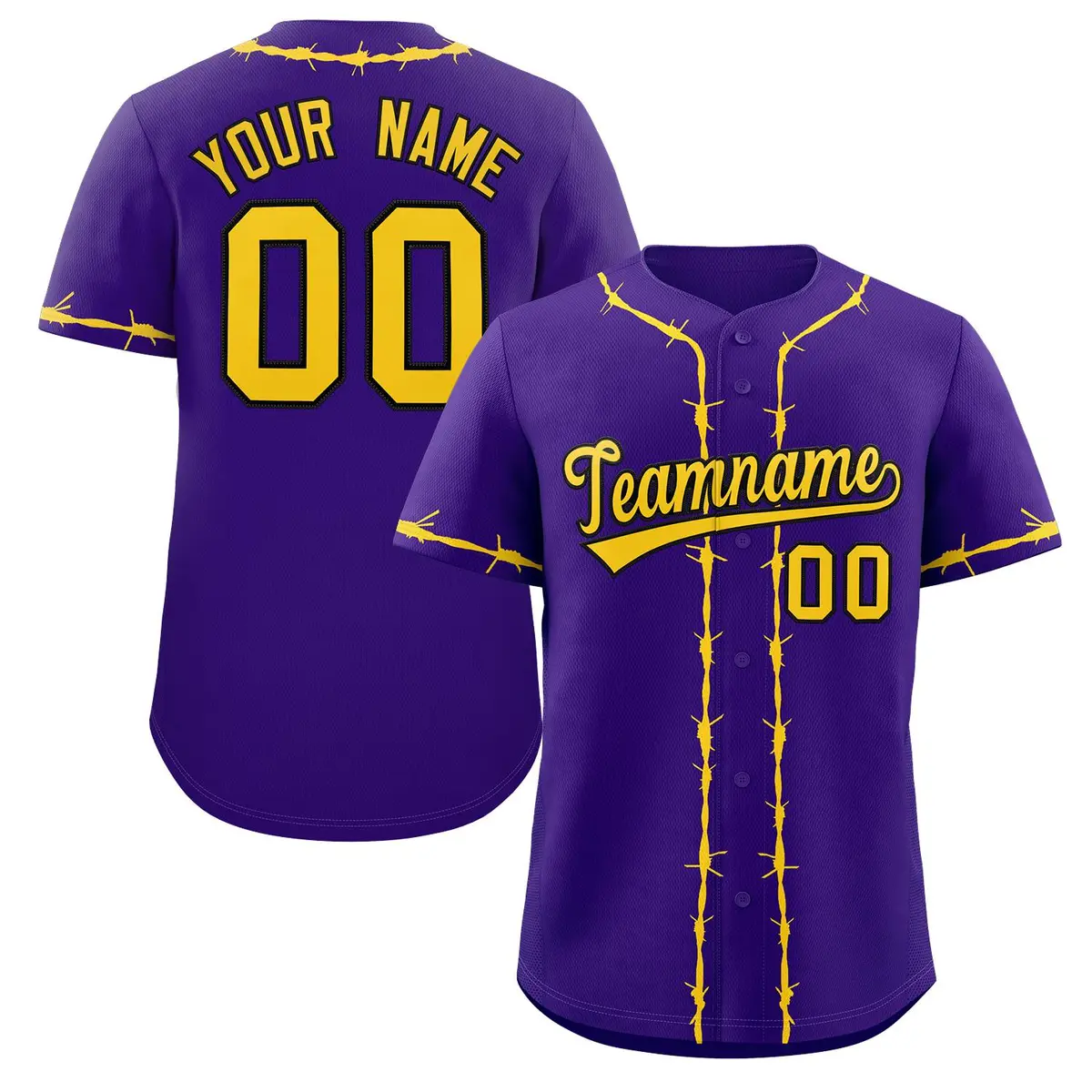 Purple Gold Thorns Ribbed Authentic Classic Baseball Jersey