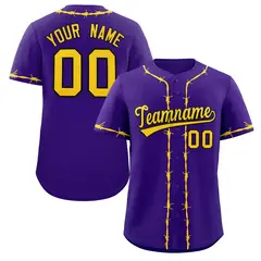 Purple Gold Thorns Ribbed Authentic Classic Baseball Jersey 1