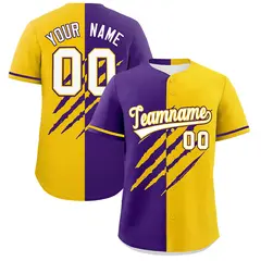 Purple Gold Tiger Claw Scratch Split Baseball Jersey 1