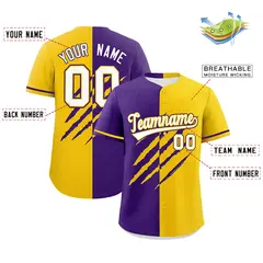 Purple Gold Tiger Claw Scratch Split Baseball Jersey 2