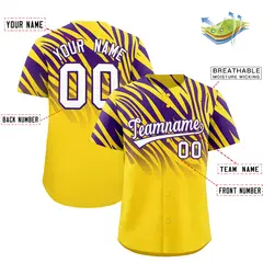 Purple Gold Tiger Stripe Gradient Animal Print Baseball Jersey 2