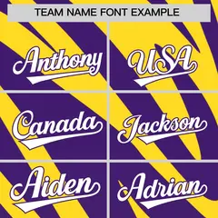 Purple Gold Tiger Stripe Gradient Animal Print Baseball Jersey 3