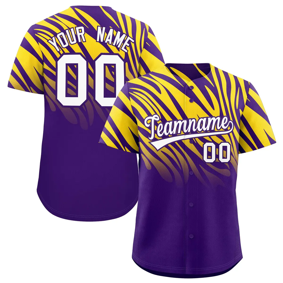 Purple Gold Tiger Stripe Gradient Animal Print Baseball Jersey