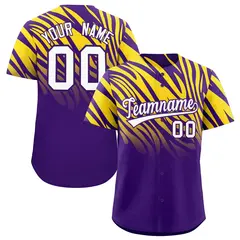 Purple Gold Tiger Stripe Gradient Animal Print Baseball Jersey 1