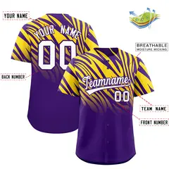 Purple Gold Tiger Stripe Gradient Animal Print Baseball Jersey 2