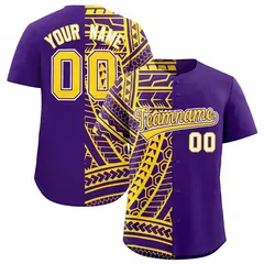 Purple Gold Tribal Split Baseball Jersey 1
