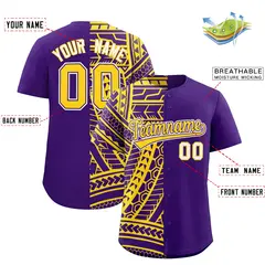 Purple Gold Tribal Split Baseball Jersey 2
